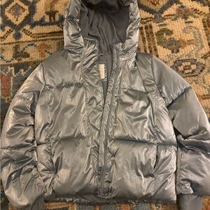 Silver/Blue Puffer Jacket with Hood